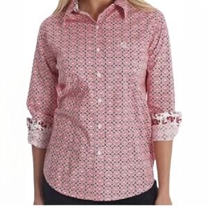 George Strait Wrangler Shirt Top Women's Size Medium Peach Medallion Western